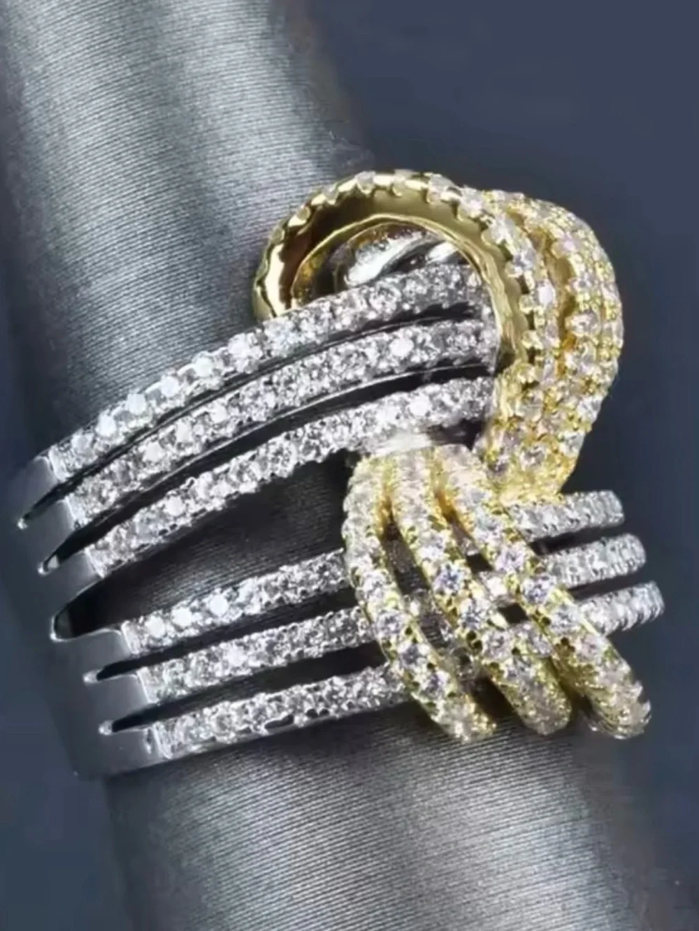 Mixed Metal Pave Knot Statement Ring - Yellow Gold & Silver